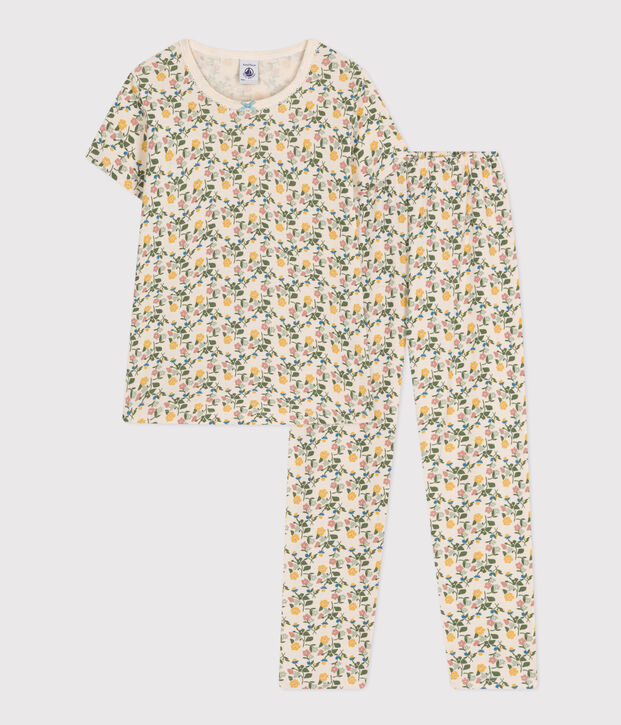 Children's Cotton Floral Print Pyjamas Ecru/multicolor