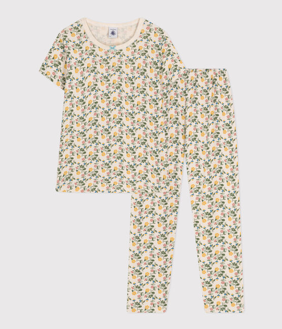 Children's Cotton Floral Print Pyjamas AVALANCHE white/MULTICO