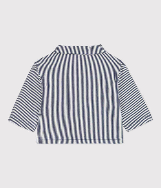 Babies' Stripy Cropped Jacket MEDIEVAL blue/MARSHMALLOW white