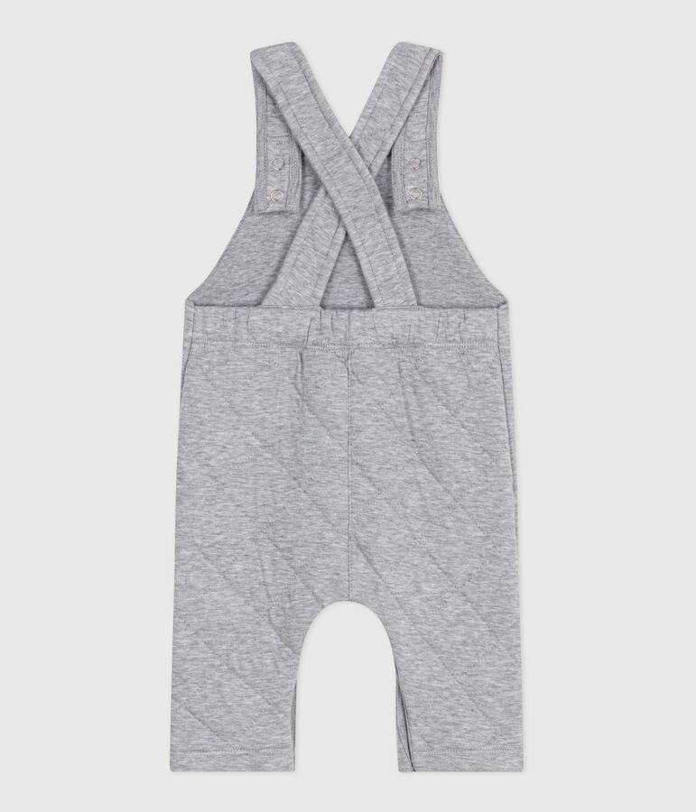 Babies' long-leg dungarees in plain thick cotton grey