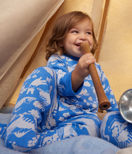 Babies' Zip-up Cotton Pyjamas FUJI /MARSHMALLOW