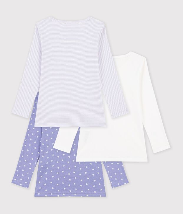 Pack of children's long-sleeved cotton T-shirts with hearts multicolor