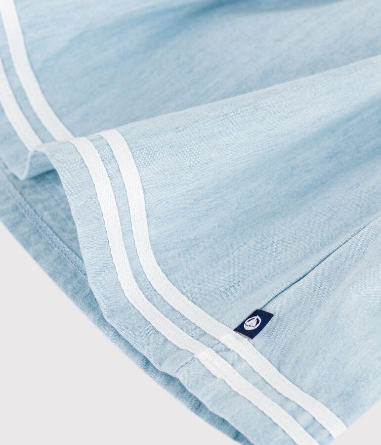 Babies' long-sleeved dress in two materials, cotton and chambray Ecru/multicolor