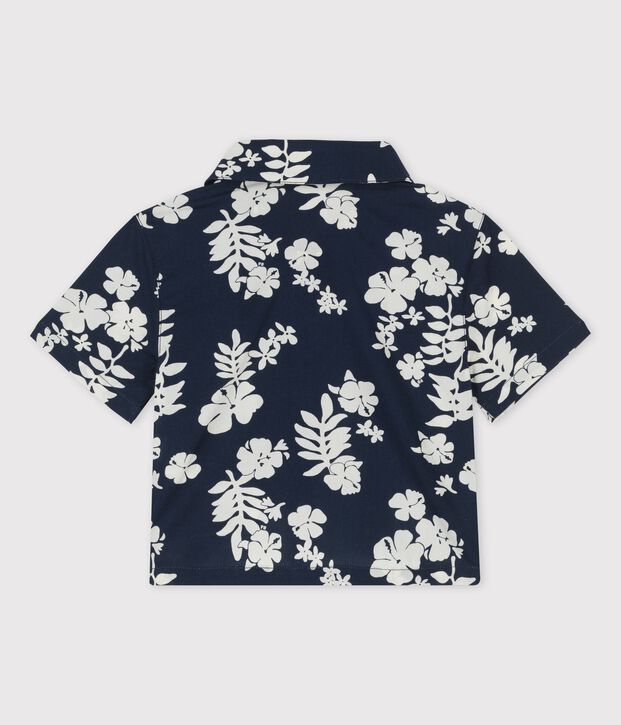 Babies' Short-Sleeved Poplin Hawaii Print Shirt blue/white