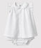 Baby Girls' Short-Sleeved Organic Cotton Poplin Dress with Bloomers ECUME white