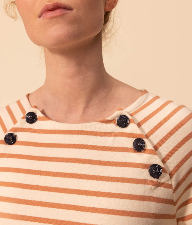 Women's Buttoned Cotton Breton Top Ecru/pink