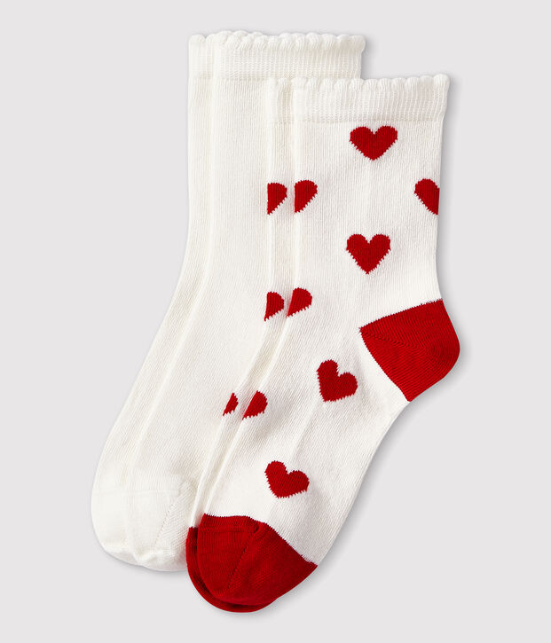 2 pairs of children's cotton socks with a heart print multicolor