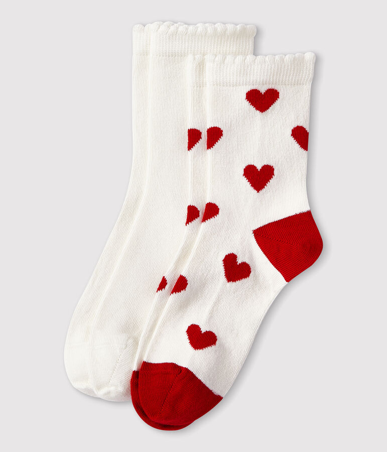 2 pairs of children's cotton socks with a heart print multicolor