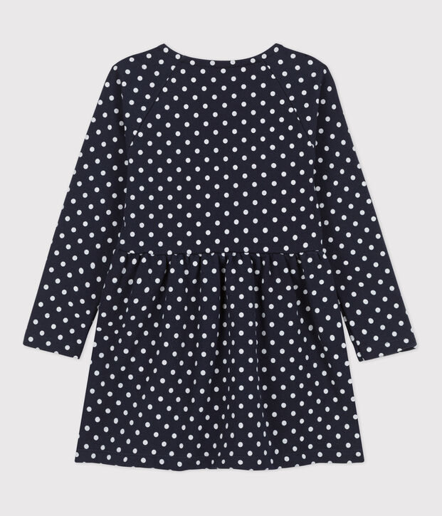 Girls' Long-Sleeved Spotted Fleece Dress blue/ecru