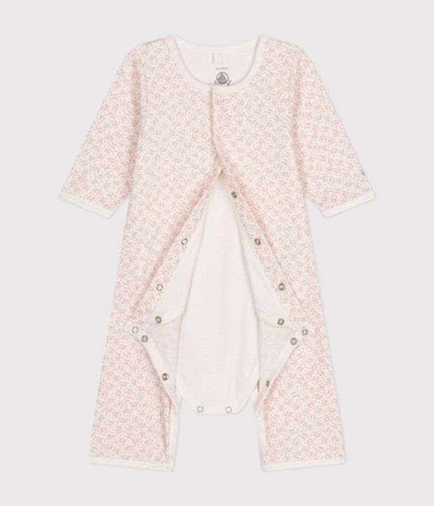 Babies' Footless Cotton Bodyjama white/pink