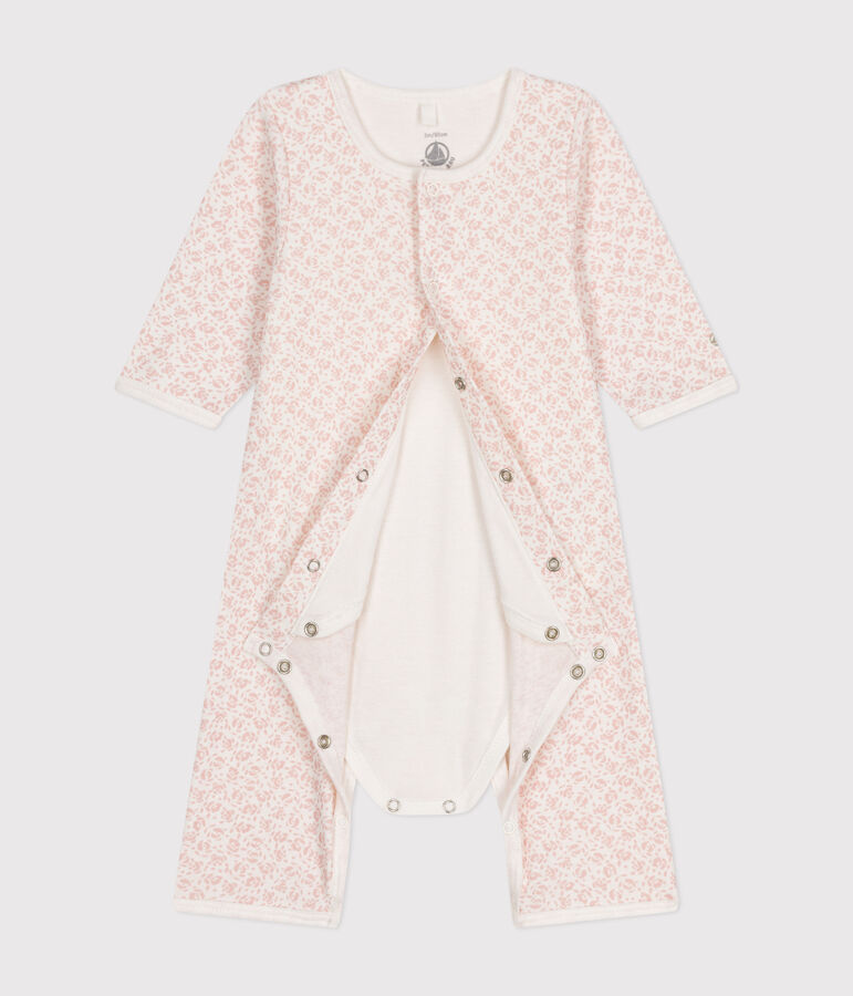 Babies' Footless Cotton Bodyjama white/pink