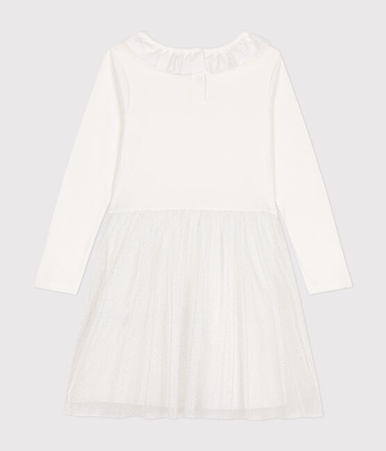 Girls' dress in rib-knit and tulle MARSHMALLOW white