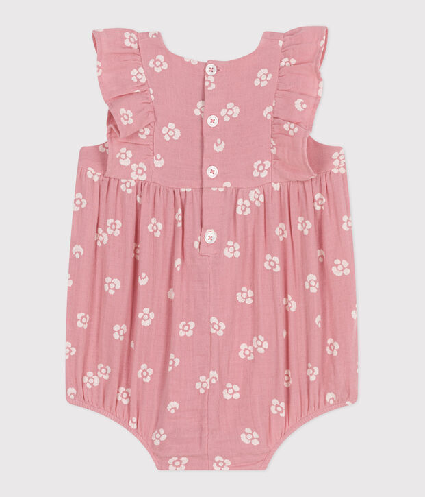 Babies' sleeveless floral print cotton gauze rompers pink/white