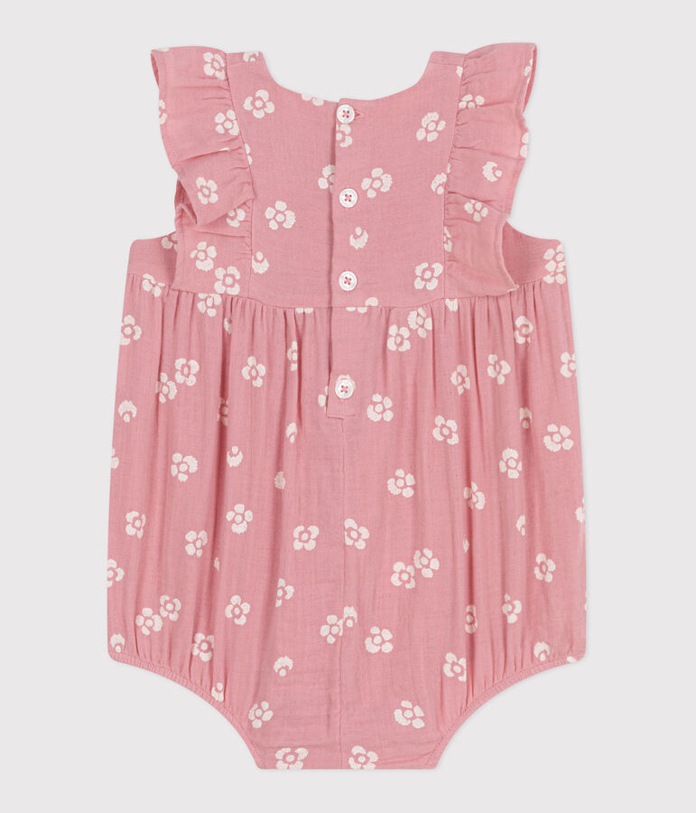 Babies' sleeveless floral print cotton gauze rompers CHARME pink/MARSHMALLOW white