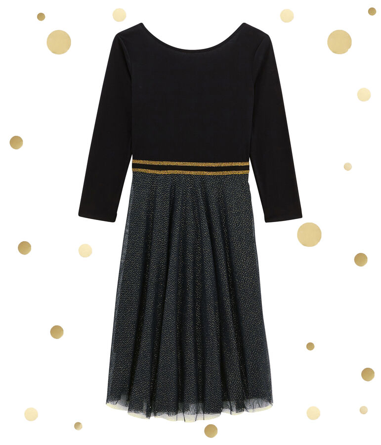 women's dual fabric dress NOIR black/DORE yellow