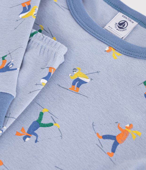 Children's snug-fitting printed cotton pyjamas blue/white/multicolor