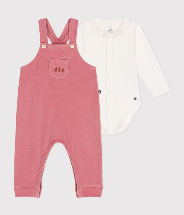Babies' velour dungaree set pink