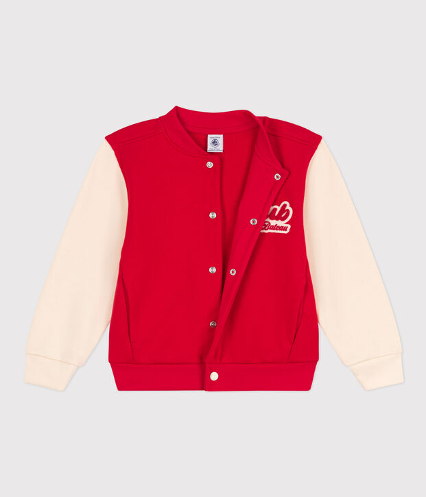 Boys' Fleece Baseball Jacket red/ecru