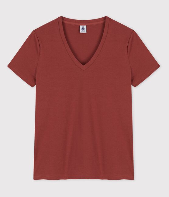 Women's Straight Fit Organic Cotton V-Neck T-Shirt OMBRIE brown