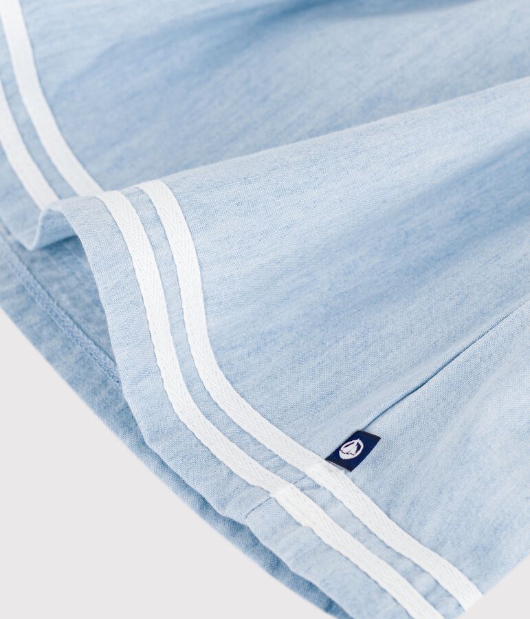 Babies' long-sleeved dress in two materials, cotton and chambray Ecru/multicolor