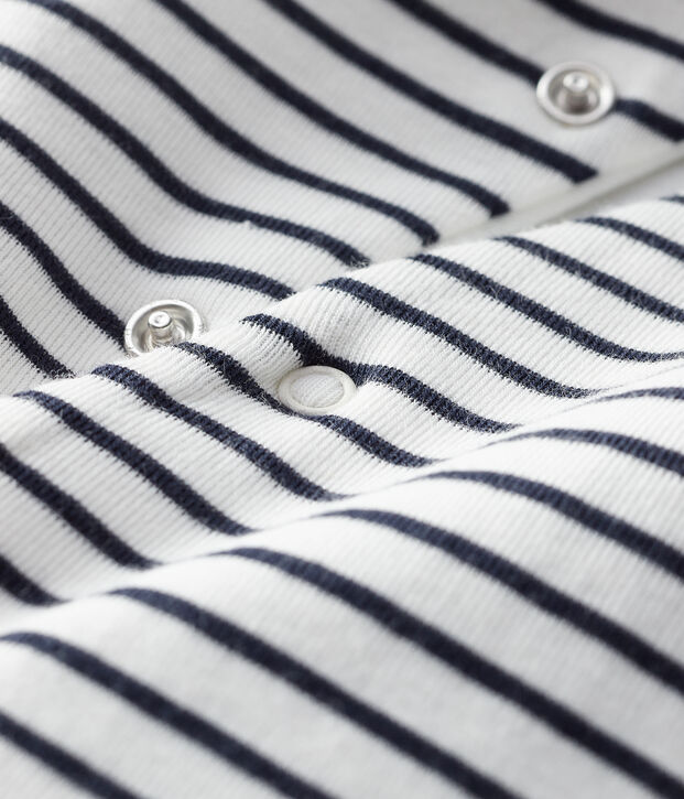 Babies' Long Organic Cotton Stripy Hooded Jumpsuit white/blue