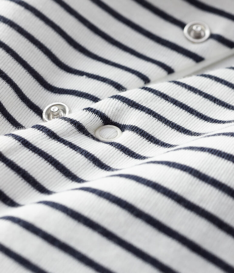 Babies' Long Organic Cotton Stripy Hooded Jumpsuit white/blue