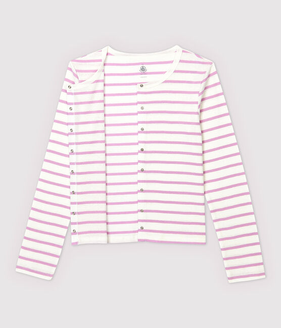 Women's Striped Linen and Cotton Blend Cardigan MARSHMALLOW white/BOHEME pink