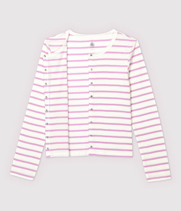 Women's Striped Linen and Cotton Blend Cardigan white/pink
