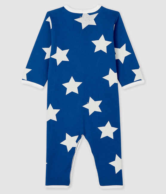 Babies' Blue Ribbed Sleepsuit with Big Stars MAJOR blue/MARSHMALLOW white