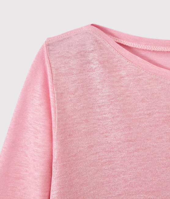 Women's iridescent linen long-sleeve tee BABYLONE pink/ARGENT grey