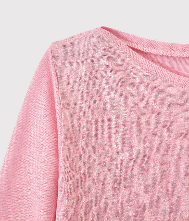 Women's iridescent linen long-sleeve tee pink/grey