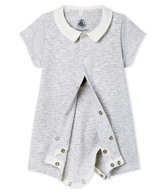 Babies Short Ribbed Bodyjama POUSSIERE grey/MARSHMALLOW white