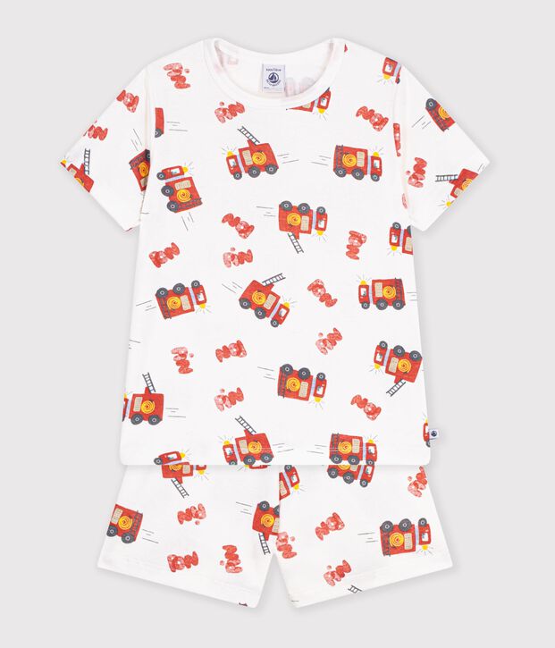 Children's short firefighter print cotton pyjamas white/multicolor