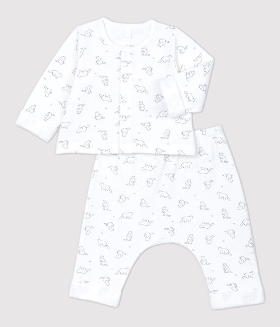 Babies' Marmot Patterned Organic Cotton Clothing - 2-Pack MARSHMALLOW white/GRIS grey