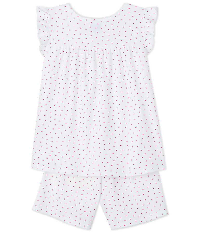 Girls' Pink Ribbed Short Pyjamas white/pink