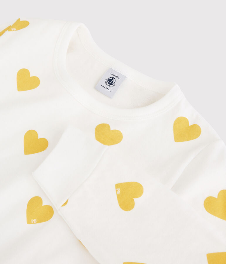 Unisex Graphic Yellow Heart Print Organic Cotton Tube Knit Pyjamas white/yellow