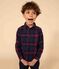 Boys' checked cotton flannel shirt SMOKING blue/MULTICO white