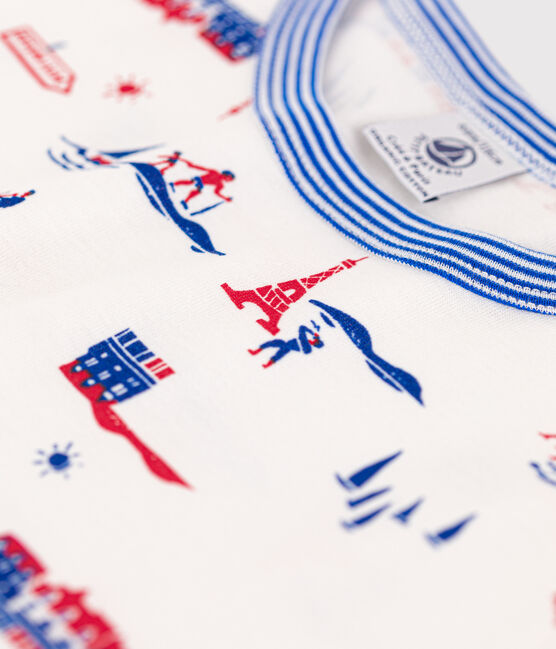 Boys' Paris Themed Cotton Short Pyjamas MARSHMALLOW white/MULTICO white