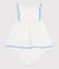Babies' sleeveless plain cotton dress with matching bloomers MARSHMALLOW white