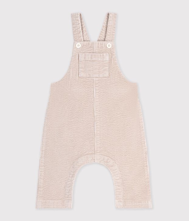 Babies' long-leg dungarees in plain corduroy Ecru