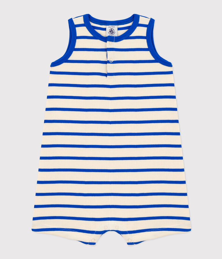 Babies' Striped Rib-Knit Playsuit Ecru/blue