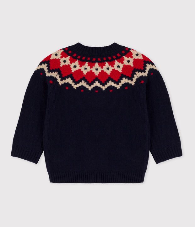 Babies' Wool/Cotton Jacquard Knitted Pullover blue/multicolor