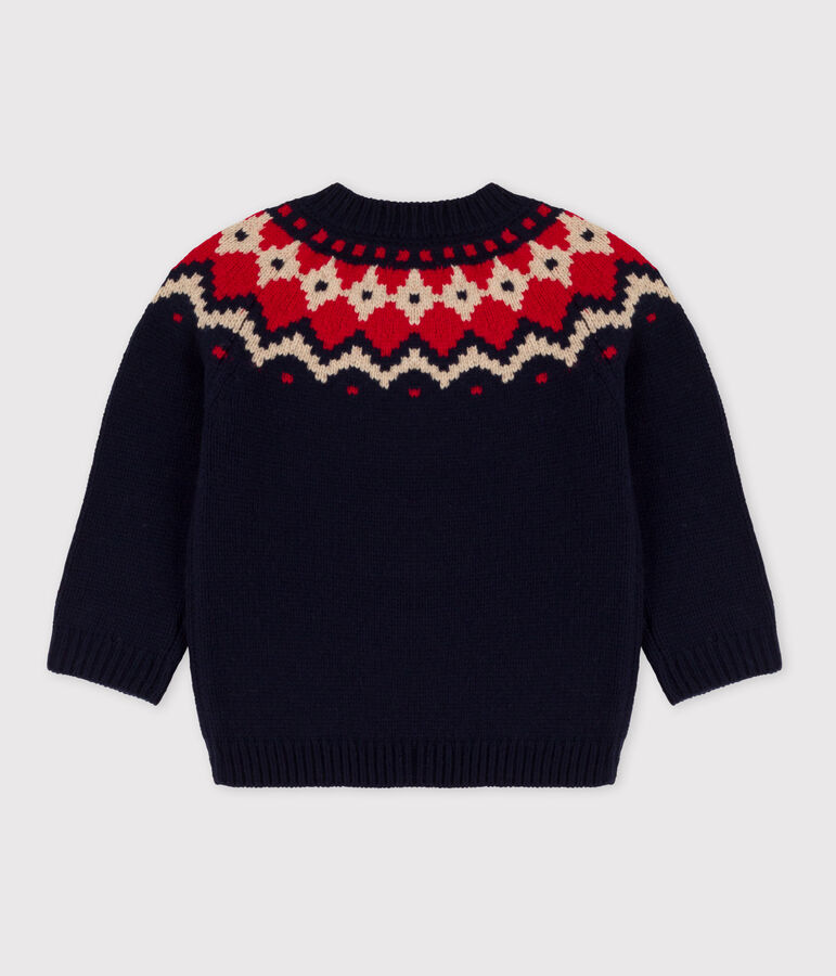 Babies' Wool/Cotton Jacquard Knitted Pullover blue/multicolor