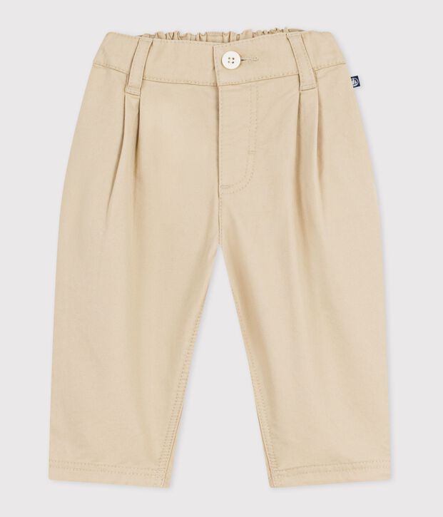 Babies' plain twill trousers beige
