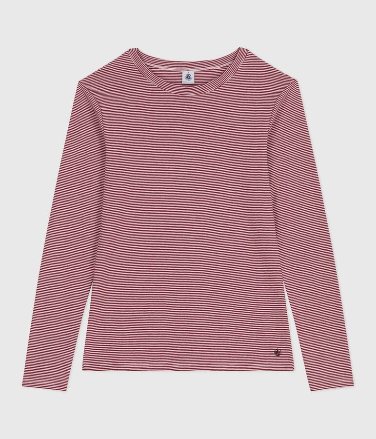 The Iconic long-sleeved cotton T-shirt for women AMARANTE red/MARSHMALLOW