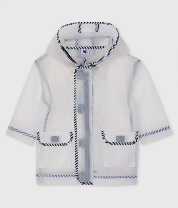 Unisex transparent waxed coat for babies white