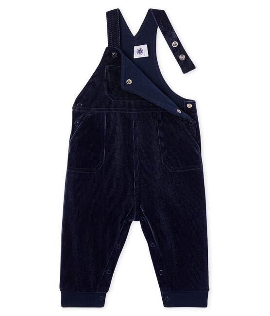 Baby Boys' Long Dungarees in Ribbed Velour Knit SMOKING blue