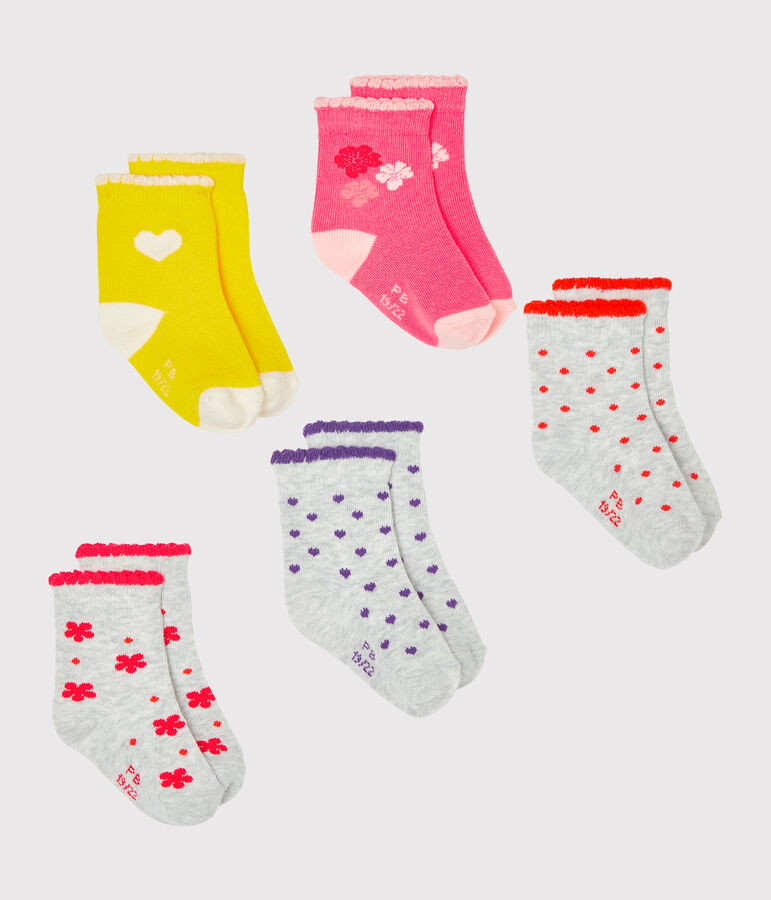 Set of 5 pairs of socks for baby girls multicolor