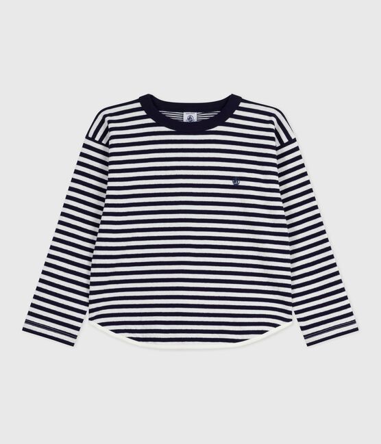 Children's long-sleeved stripy cotton T-shirt SOIR blue/MILK