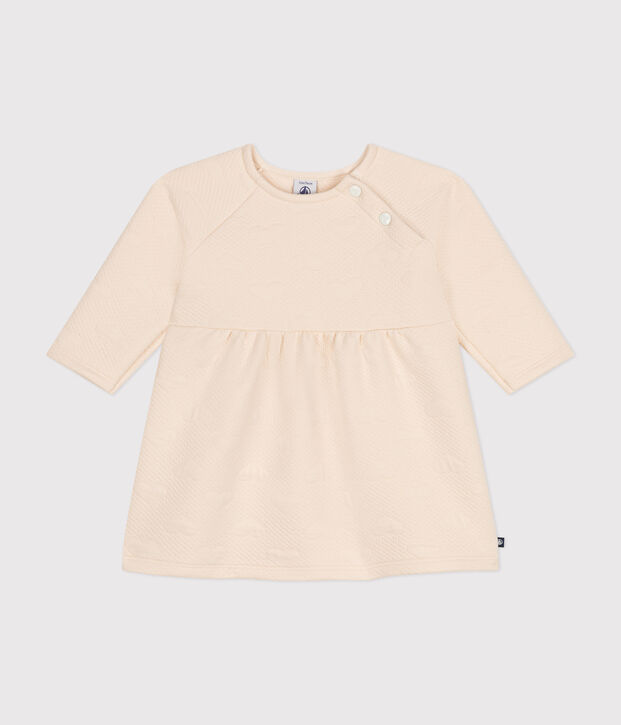 Babies' long-sleeved quilted tube knit dress Ecru